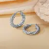 Pendientes de Otoño e Invierno 2024 Moda Elegantes Estéreo de Gama Alta Hebilla de Oreja Hilo Retorcido Anillo Liso Acero de Titanio Femenino con Estilo