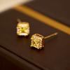 Pendientes de botón de azúcar con forma de pan pequeño y cuadrado de diamantes amarillos de plata esterlina S925 de Silver City, pendientes de azúcar con forma de pan pequeño, ligeros y lujosos, súper brillantes y de gran sentido.