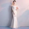 Vestido Blanco de Noche, Estilo Banquete, Falda de Cola de Pez Adelgazante, Vestido Largo Elegante de Hada, Lujo Accesible de Alta Gama