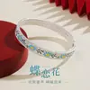 Pulseira de Prata Pura 9999 com Flores e Borboleta Esmaltada, Estilo Novo, Presente para Mãe ou Namorada para Feriados