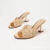 Sandalias de Tacón Alto Bordadas con Lentejuelas y Pedrería Redondas de Lujo Ligero, Pantuflas de Tacón Alto Mula de Punta Abierta, Modelo Transfronterizo Nuevo para Mujer Moderno y Versátil