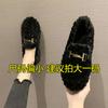 Sapatos Femininos de Inverno com Forro de Lã Quentes de Algodão Casuais Versáteis Sapatos de Pelo Chinelos de Algodão com Salto de Saco para Mulheres