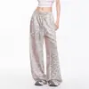 Nuevos pantalones casuales de otoño estilo retro americano con cintura elástica, estampado de leopardo, para hombre y mujer, holgados y versátiles, con un diseño de pierna ancha que cae con fluidez hasta el suelo