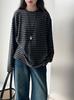 Ns Rayas de Color Contrastante Sensación Perezosa Holgado Manga Larga Mujer Invierno Nuevo Cuello Redondo Textura Cepillada Top 2148
