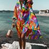2022 Blusa Jaqueta Casual Europeia e Americana Feminina Estampada para Férias na Praia Camisa Feminina com Gola Roupa de Banho Pulôver Vestuário Feminino