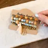 Conjunto de pulseiras redondas com contas de vidro em estilo étnico retrô, design único, versátil para o uso diário, acessório de pulso versátil