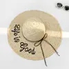 Sombrero de Paja con Lazo de Letra Estilo Francés para Mujer, Sombrero de Sol de Ala Ancha para Vacaciones en la Playa de Verano, Sombrero de Sol para Circunferencia de Cabeza Grande