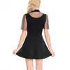 Vestido de malha com gola lapela, manga curta, vazado, corte slim, estilo A, temático de Halloween gótico, para site independente cross-border