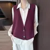 Chaleco Cardigan de Punto Grueso de Lana Pura de Siete Agujas con Cuello en V, Chaleco Irregular sin Mangas en Capas, Nuevo de Invierno 2026