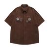 Camisa de pana de manga corta bordada con cachorro lindo retro estilo americano para hombre y mujer, verano holgada casual para pareja