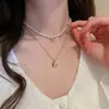 Collar de Perlas de Doble Capa Flor de Camelia, Sencillo y de Moda, Lujo Ligero, Cadena para Clavícula de Gama Alta, Accesorio de Cuello Apilable para Chica Dulce