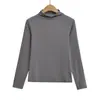 Camiseta Básica Slim Stretch Outono Nova Gola Pequena Alta Manga Longa Cor Sólida Estilo Casual Top de Garota Quente
