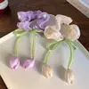 Cinta de tulipán estilo coreano para el pelo, aro para el pelo de intestino grueso, banda de goma para el pelo de alta gama para mujer, elegante tocado con flores y cola de caballo.