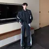 Suministro directo de fábrica otoño costura de contraste reflectante cuello alto chaqueta abrigo traje pantalones rectos casuales dos piezas moda