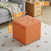 Banqueta para Trocar Sapatos na Entrada, Banqueta Baixa para Uso Doméstico, Banqueta com Armazenamento, Cor Café, Pode Ser Usada para Sentar, Banqueta com Armazenamento para os Pés, Banqueta Quadrada Moderna para Sofá