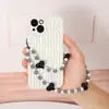Nueva Correa para Teléfono con Cuentas y Diseño de Corazón Blanco y Negro, Lanyard para Teléfono con Cuentas Rayadas y Corazón para Anti-Pérdida