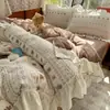 Todo Algodão Estilo Princesa Renda Grande Conjunto de Quatro Peças ins Fresco Algodão Puro Estilo Coreano Romântico Roupa de Cama Lençol Capa de Edredom Quarto Conjunto de Três Peças 4