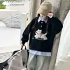 Camiseta Base para Niña Otoño 2025 Nuevo Sudadera con Bordado de Perro Falsa de Dos Piezas para Niños Mayores Suéter Raglán Dulce