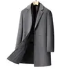 Casaco de lã masculino de comprimento médio, dupla face, jaqueta de lã espessa de inverno com forro de plumas removível, vestuário masculino casual de negócios