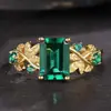 Anillo Cuadrado de Zirconia Esmeralda Estilo INS Transfronterizo Europeo y Americano Flor de Moda Versátil Anillo para Mujer Nueva Joyería
