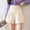 Shorts de Veludo Cotelê Feminino 2025 Outono e Inverno Novo Design Sense Flor Botão Calças Moda Forma A Perna Larga para gordinha plus size Calças para Botas
