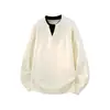 Novedades transfronterizas de otoño e invierno: Suéter de punto con bloques de color estilo americano, de dos piezas simuladas, cuello redondo, una prenda básica casual de moda y corte holgado para jóvenes