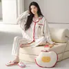 Pijama para mujer para primavera y otoño, algodón puro, cárdigan con cuello, talla grande, conjunto dulce y lindo de rayas para casa, se puede usar para salir