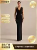 Vestido de Noite de Alto Padrão Personalizado Vestido Longo Decote em V Profundo Design Drapeado Elegante Recorte Lateral Bodycon Justo Vestido de Festa