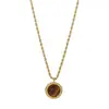 Maillard Cadena Retorcida Colgante Piedra Ojo de Tigre Natural Retro de Gama Alta Francesa Collar de Acero de Titanio con Cuentas Cadena para Suéter de Mujer