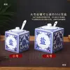 Restaurante Tienda de Fideos Frasco de Condimentos Porcelana Azul y Blanca Frasco de Chile Frasco de Sal Gran Capacidad Cuadrado Cerámica Vinagrera Fácil de Limpiar y Resistente a Altas Temperaturas