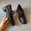 Versión de Piel de Vaca Suela Silenciosa Tacón Alto Puntera Cuadrada Mary Jane Slip-On Piel Genuina Estilo Retro Zapatos de Piel Otoño e Invierno Nuevo Estilo