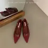Elegantes Zapatos Rojos de Tacón Bajo con Diseño Único, Nuevo Estilo Primavera y Otoño 2025, Suela Suave, Punta Fina, Zapatos Mary Jane para Mujer de Tacón Bajo en Negro