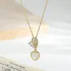 Corrente para Clavícula Elegante Banhada a Ouro Real com Zircônia Microincrustada para Mulheres Design de Nicho Coração de Madrepérola Natural Estilo Doce e Cool