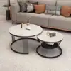 Mesa de café de losa de roca nórdica Sala de estar de apartamento pequeño Uso doméstico Estilo minimalista Mesa de café redonda de mármol Mesa Luz de lujo Moderna Simple