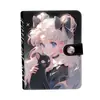 Álbum de Cartas de Folhas Soltas A5 Preto Menina Bonita Versão Laser Desenho Animado Anime Fivela Magnética Álbum de Coleção de Couro de Alto Valor