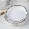 Juego de Cuencos y Platos Rayados Verticales Antideslizantes Minimalistas de Lujo Ligero para el Hogar, Cuenco para Sopa, Plato para Pescado, Juego de Vajilla de Cerámica, Plato de Combinación Libre, Regalo