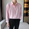 Camisa de manga larga informal de negocios holgada estilo coreano para hombre, de color liso, sin planchar, estilo maduro y ligero, de primavera y otoño