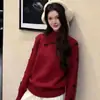 Suéter Gris de Cuello Medio con Lazo para Mujer 2026 Nuevo Primavera y Otoño Holgado Reductor de Edad Tejido de Punto Top Delgado de Manga Larga
