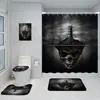 Cortina de ducha con estampado digital 3D, diseño de calavera de terror de Halloween, cortina divisoria de baño, juego de cinco piezas