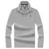 Camisa polo de manga larga de lujo ligero para hombre, hecha de algodón mercerizado, color liso, con un pequeño bordado de caballo en el cuello, adecuada para el uso diario y para ir al trabajo en primavera y otoño