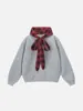 Sudadera con capucha de moda nicho estilo Ins con decoración de lazo a cuadros color block, moda Otoño e Invierno Y2K, sudadera nueva