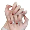 Uñas Postizas Edición Año Nuevo 2026 Rojo Retro Cisne Lunares Francés Ojo de Gato Moño Brillante Blanco Piezas de Uñas Postizas