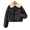 Chaqueta de Algodón Acolchada de Cuero Sintético para Mujer, Nuevo Estilo Invierno 2025, Cuello de Lana de Cordero, Abrigo Corto Grueso de Algodón de Alta Gama