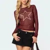 Novedad Primavera Verano 2025 Estilo Ins Nueva Camiseta Básica Ajustada de Manga Larga con Estampado de Estrella de Cinco Puntas para Mujer
