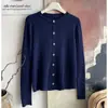 Cárdigan retro de punto trenzado azul marino de un solo pecho de manga larga estilo coreano para mujer, un top de nicho de alta gama para usar en otoño