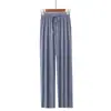 Pantalones de pierna ancha de seda helada para mujer, delgados de verano, versátiles, con cordón, rectos, casuales, de cintura alta, fluidos, frescos