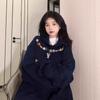 Sudadera con capucha de cuello redondo estilo retro americano de alta costura para mujer, primavera y otoño, talla grande, tops de terciopelo de manga larga para personas menudas