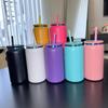 Garrafa térmica de aço inoxidável com camada dupla, galvanizada colorida, 16oz, pote pop de aço inoxidável com canudo, pote de conserva mason jar multicolor