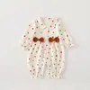 Roupa de Casa para Recém-Nascidos a Puro Algodão para Todas as Estações Macacão de Bolinhas para Bebês Meninas com Laço Doce
