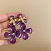 Brincos de Flor Roxa com Diamante Gota de Óleo, Brincos Exagerados Retro de Alta Qualidade, Brincos de Design Exclusivo de Nicho com Atmosfera